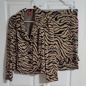 Sunny Leigh 2 Piece Chic Zebra Print Jacket & Skirt Set NWT XL / 16 Taupe/Black